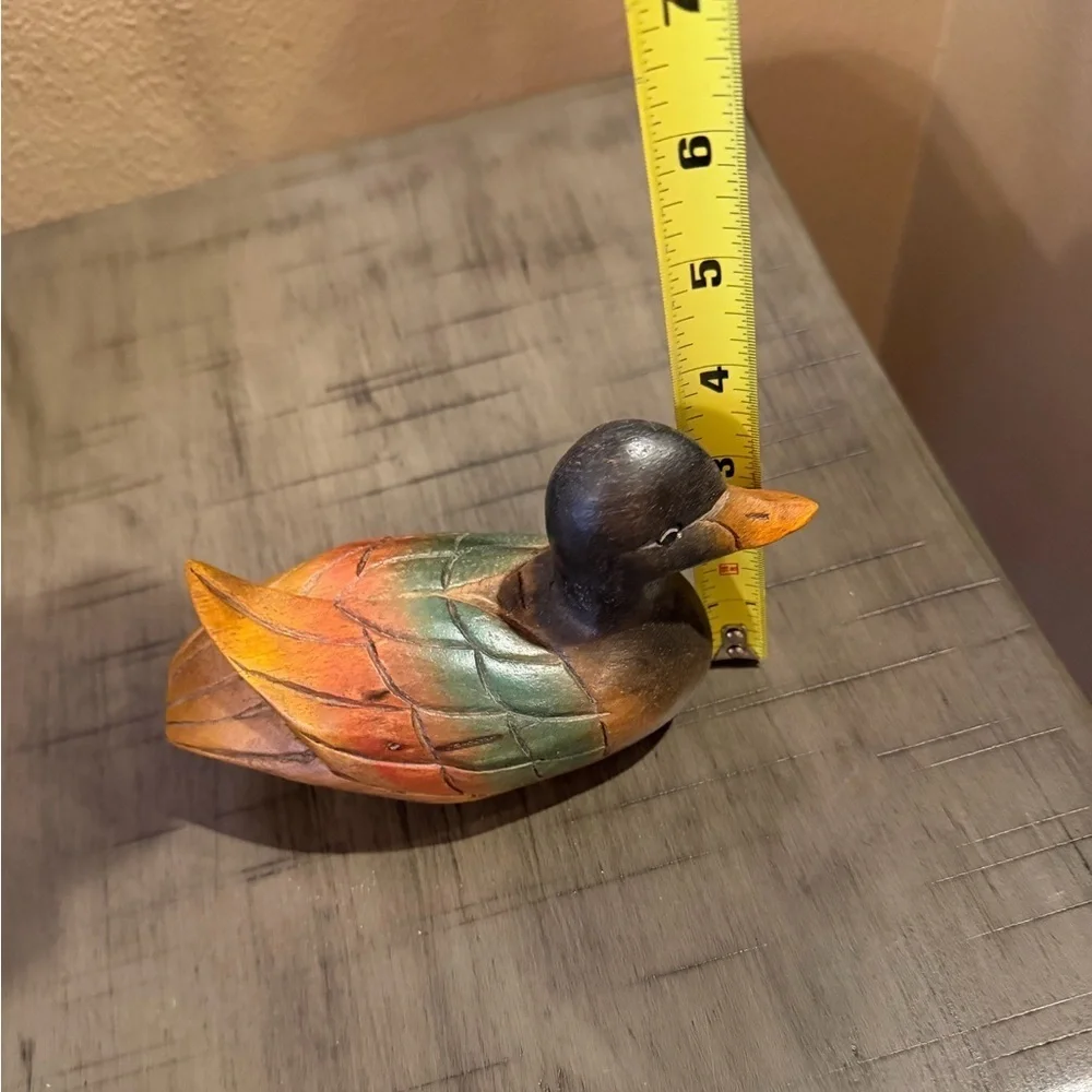 Vintage Hand Carved Colorful Wooden Duck Figurine